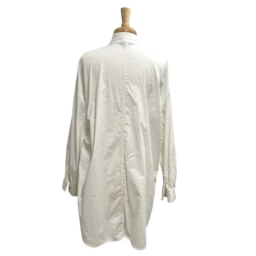 Eileen Fisher Mandarin Collar Button Front Long Sleeve Tunic Top White sz Medium
